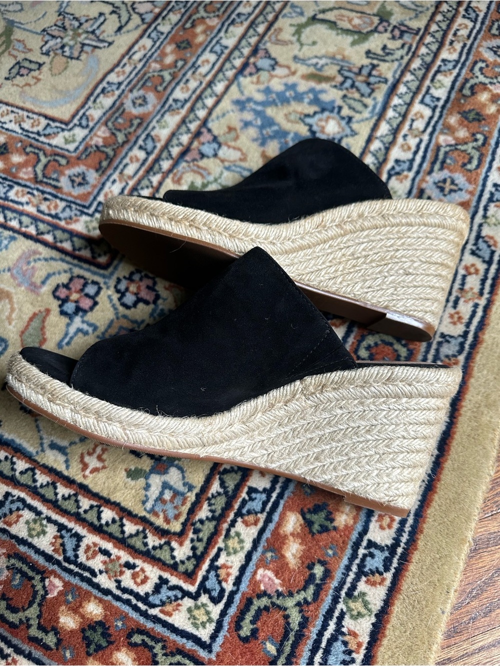 Stuart Weitzman Marabella Black Suede Espadrille Wedge Slide